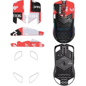 Mouse Grip Tape Full Coverage for Glorious Model O, Rounded Curved Edges Mouse Feet Skates,Self-Adhesive PreCut Sweat-Resistant Professional Mice Upgrade Kit(Foot pad + Red Mouse Grip Tape)