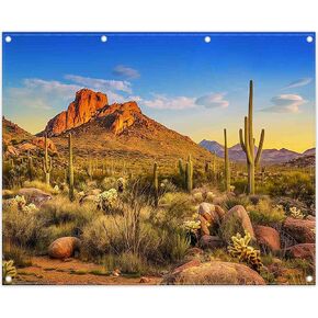 ZTHMOE Fabric 7x5ft Desert Photography Backdrop Cactus Plants Rock Mountains Park Nature Scene Background Western Cowboy Party Decorations Photo Booth Banner