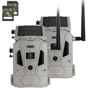 Bushnell CelluCORE 20 Solar Trail Camera, Low Glow Hunting Game Camera with Detachable Solar Panel (2 PK) + 2 Lexar 32GB Micro SD Cards