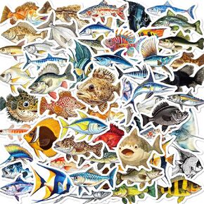 50Pcs Cute Fish Stickers, Waterproof Vinyl Stickers for Laptop Water Bottle Skateboard Kindle Scrapbook Journaling Guitar, Graffiti Marine Fish Decals for Kids and Adults