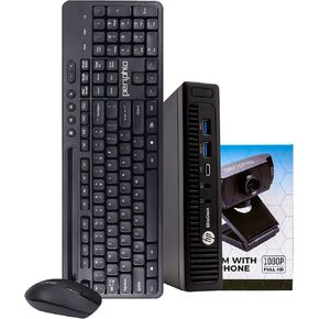 HP EliteDesk 800G2 Micro Desktop Computer PC, Intel Quad Core i5, 8GB RAM, 240 GB SSD, Windows 10 Pro, New Periphio Webcam, Periphio Wireless Keyboard & Mouse (Renewed)