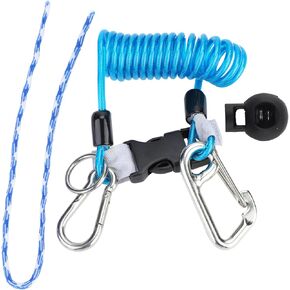 Scuba Diving Lanyard, Heavy Duty Stainless Steel Spring Coiled Lanyard with Quick Release Buckle and Webbing Strap for Cameras and Dive Lights
