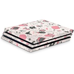ZOOMHITSKINS PS4 Pro Skin, Compatible for Playstation 4 Pro, Black Pink Magical Halloween Cat Lover Cute Kawaii, 1 PS4 Pro Console Skin, Easy to Install, Durable & Fit 3M Vinyl, Made in The USA