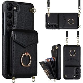 for Samsung Galaxy S22 Ultra Case 5G 6.8 inch, Minimalist Wallet Case with Ring Kickstand and Shoulder Strap, Shockproof Stylish Protective Cover for Galaxy S22 Ultra -Rose Gold