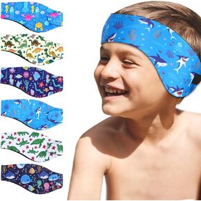 4 Pcs Swimming Headbands for Adults, Adjustable Swimming Ear Protection Bands Cute Cartoon Waterproof Swim Headbands for Women Swimmers 18 Years and Over, Head Circumference 20.50-21.30 Inch