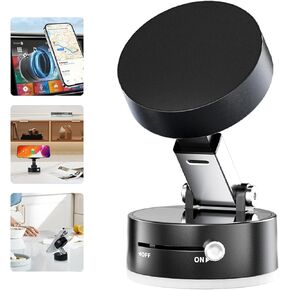 Magnetic Phone Holder Easy to Operate and Carry Foldable Adjustable Vacuum Magnetic Phone Holder for Car/Bathroom/Gym/Kitchen Multi-Scene Application Suction Cup Phone Mount(Black)