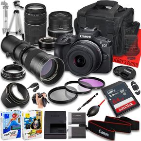 Canon EOS R100 Mirrorless Camera with RF-S 18-45mm f/4.5-6.3 is STM and EF 75-300mm f/4-5.6 III & 420-800mm f/8 Lens + Mount Adapter + 64 GB Memory + Extra Battery + More (26pc Bundle) (Renewed)