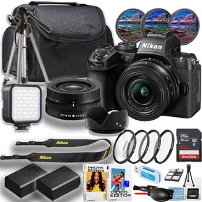 Nikon Z50 II Mirrorless Camera with 16-50mm Lens + Sandisk 64GB Ultra Memory Card + LED Light + Tripod + Camera Case + More (18pc Bundle)