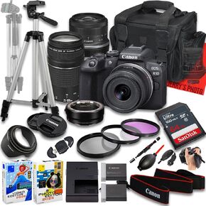Canon EOS R10 Mirrorless Camera with RF-S 18-45mm f/4.5-6.3 is STM and EF 75-300mm f/4-5.6 III Lens + Mount Adapter + 64 GB Memory + Extra Battery + More (25pc Bundle) (Renewed)