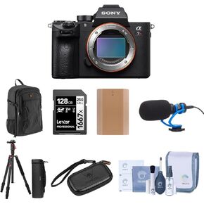 Alpha a7R IV Mirrorless Camera (V2) Bundle with Backpack, 128 Memory Card, Battery, Microphone, Tripod, Card Wallet, Cleaning Kit
