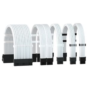 Sleeve Extension Power Supply Cable Kit 18AWG ATX 24P+ EPS 8-P+PCI-E8-P with Combs for PSU to Motherboard/GPU (White)