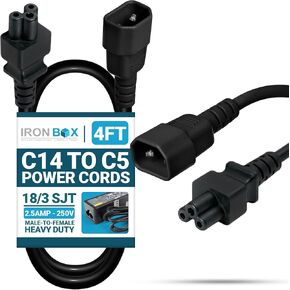 IronBox Electric C14 to C5 Power Cords - 2.5A, 250V, 18/3 SJT - UL Listed Power Extension Cable - Electrical Supply - Heavy Duty Plug and Connector for Computer, Monitor, Laptop, PDU and More (3 ft)