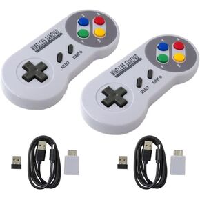 2 Pack 2.4GHz Wireless Gamepad Controller USB Controller Compatible for SNES Games Classic Controller for Windows PC MAC Raspberry Pi Retropie