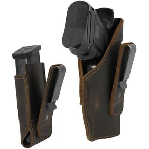 Barsony Brown Leather Tuckable Inside The Waistband Holster + Magazine Pouch for Compact 9mm 40 45 Pistols