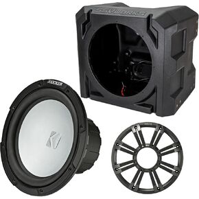 Kicker 45km104 10 "SPOOFER MARINE 4-OHM CHARCOAL LED GRILL مع SSV Universal Marine Box Slevosure