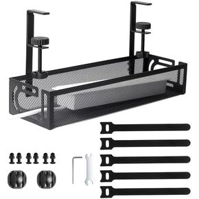 4-in-1 Clamp-On Cable Managment Tray-No Drill Wire Organizer for Desk, Side, Front, or Shelf Mount-Heavy Duty Metal Mesh by Prince Supply Co.