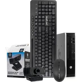 HP EliteDesk 8300 Ultra Small Desktop Computer PC, Intel Quad Core i7, 8GB RAM, 256 GB SSD, Windows 10 Pro, New Periphio Webcam, Periphio Wireless Keyboard & Mouse, 5G WiFi (Renewed)