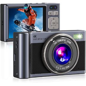 Forc Digital Camera,4K Camara de Fotos with 64GB Card,18X Zoom Anti-Shake Video,Vintage Camera for Camping Traveling Vlogging &Teen Parties,Portable for Kids Girls Boys Gifts