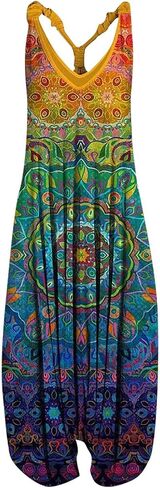 NAMTYQX 2024 Plus Size Boho Overalls for Womens Summer Fashion Baggy Pants Loose Fit Jumpsuit Floral Printed Women Jumpsuits in Saudi Arabia