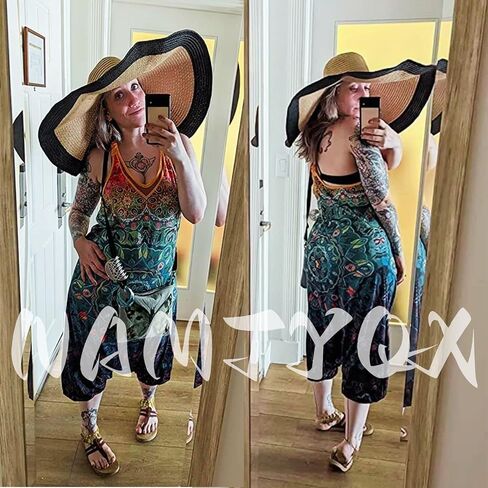 NAMTYQX 2024 Plus Size Boho Overalls for Womens Summer Fashion Baggy Pants Loose Fit Jumpsuit Floral Printed Women Jumpsuits in Saudi Arabia