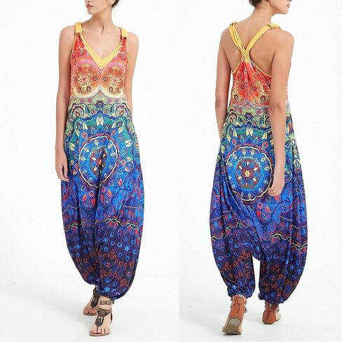 NAMTYQX 2024 Plus Size Boho Overalls for Womens Summer Fashion Baggy Pants Loose Fit Jumpsuit Floral Printed Women Jumpsuits in Saudi Arabia