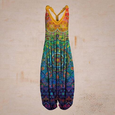 NAMTYQX 2024 Plus Size Boho Overalls for Womens Summer Fashion Baggy Pants Loose Fit Jumpsuit Floral Printed Women Jumpsuits in Saudi Arabia