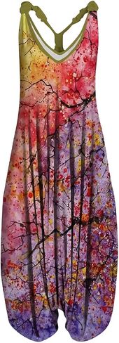 NAMTYQX 2024 Plus Size Boho Overalls for Womens Summer Fashion Baggy Pants Loose Fit Jumpsuit Floral Printed Women Jumpsuits in Saudi Arabia