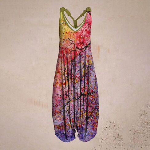 NAMTYQX 2024 Plus Size Boho Overalls for Womens Summer Fashion Baggy Pants Loose Fit Jumpsuit Floral Printed Women Jumpsuits in Saudi Arabia