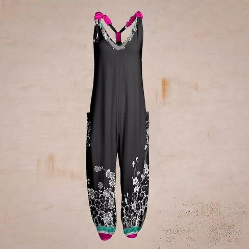 NAMTYQX 2024 Plus Size Boho Overalls for Womens Summer Fashion Baggy Pants Loose Fit Jumpsuit Floral Printed Women Jumpsuits in Saudi Arabia