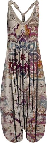 NAMTYQX 2024 Plus Size Boho Overalls for Womens Summer Fashion Baggy Pants Loose Fit Jumpsuit Floral Printed Women Jumpsuits in Saudi Arabia