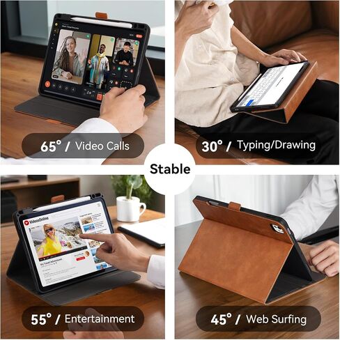 حالة مصنوعة يدويًا لـ iPad Pro 11 inch M4 2024 A2836 A2837 A3006 مع جيب حامل القلم الرصاص ، وقصة زوايا متعددة ، وإغلاق مغناطيسي ، وغطاء واقعي من الجلد النباتي ، والنوم التلقائي/الاستيقاظ ، والأسود in Kuwait