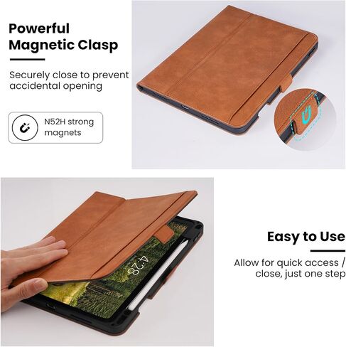 حالة مصنوعة يدويًا لـ iPad Pro 11 inch M4 2024 A2836 A2837 A3006 مع جيب حامل القلم الرصاص ، وقصة زوايا متعددة ، وإغلاق مغناطيسي ، وغطاء واقعي من الجلد النباتي ، والنوم التلقائي/الاستيقاظ ، والأسود in Kuwait
