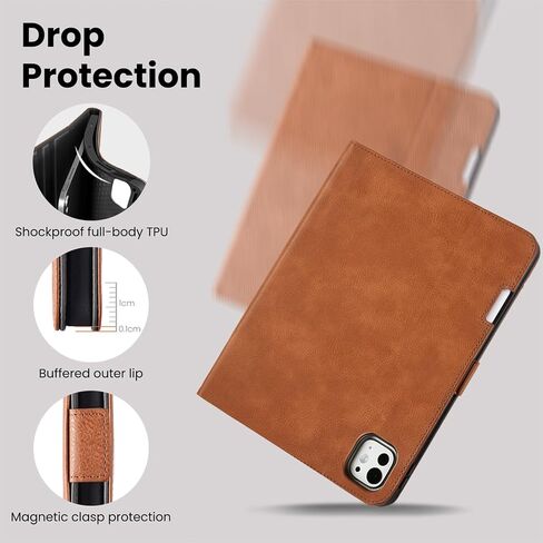 حالة مصنوعة يدويًا لـ iPad Pro 11 inch M4 2024 A2836 A2837 A3006 مع جيب حامل القلم الرصاص ، وقصة زوايا متعددة ، وإغلاق مغناطيسي ، وغطاء واقعي من الجلد النباتي ، والنوم التلقائي/الاستيقاظ ، والأسود in Kuwait