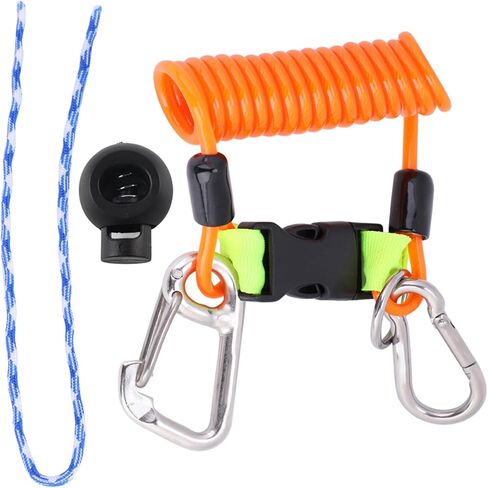Scuba Diving Lanyard, Heavy Duty Stainless Steel Spring Coiled Lanyard with Quick Release Buckle and Webbing Strap for Cameras and Dive Lights in Kuwait