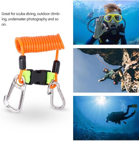 Scuba Diving Lanyard, Heavy Duty Stainless Steel Spring Coiled Lanyard with Quick Release Buckle and Webbing Strap for Cameras and Dive Lights in Kuwait