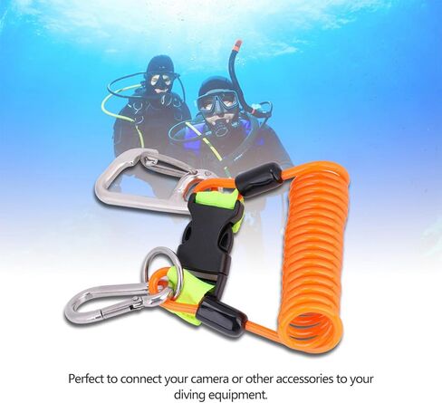 Scuba Diving Lanyard, Heavy Duty Stainless Steel Spring Coiled Lanyard with Quick Release Buckle and Webbing Strap for Cameras and Dive Lights in Kuwait
