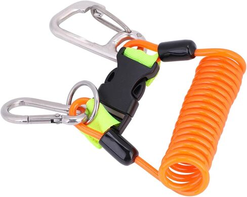 Scuba Diving Lanyard, Heavy Duty Stainless Steel Spring Coiled Lanyard with Quick Release Buckle and Webbing Strap for Cameras and Dive Lights in Kuwait