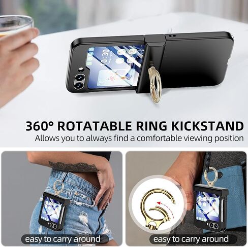 CaseOll for Samsung Galaxy Z Flip 6 مع حماية المفصلات ، و 360 درجة كيكستاند الحلقة ، واقي الشاشة الخلفية ، ودعم غطاء حالة الهاتف الشحن اللاسلكي لـ Z Flip 6 5G ، Green in Kuwait