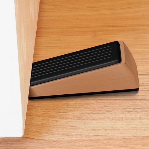 Architectural Hardware - Heavy Duty Zinc Door Stopper with Rubber Anti Scuff Grips - Metal & Rubber Wedge Door Stoppers for Bottom of Door - Modern Door Stops - Doorstop Jam Door Wedge Antique Bronze in Saudi Arabia