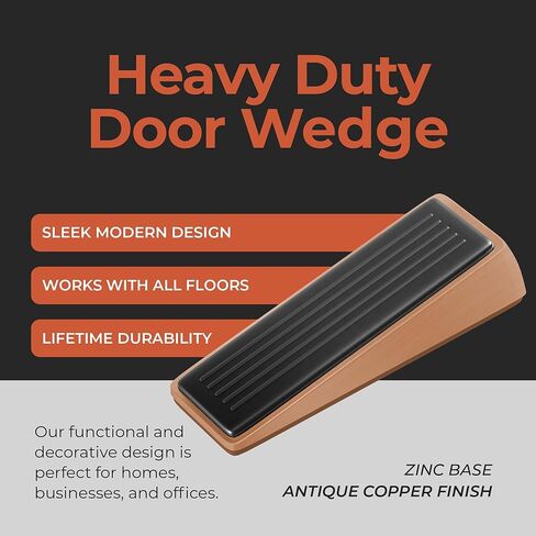 Architectural Hardware - Heavy Duty Zinc Door Stopper with Rubber Anti Scuff Grips - Metal & Rubber Wedge Door Stoppers for Bottom of Door - Modern Door Stops - Doorstop Jam Door Wedge Antique Bronze in Saudi Arabia
