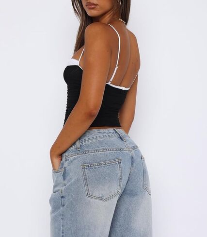 Women's Tank Top Spaghetti Strap Camisoles Sleeveless Square Neck Cami Tops Lace Crop Tank Top Summer Y2K Streetwear in Saudi Arabia