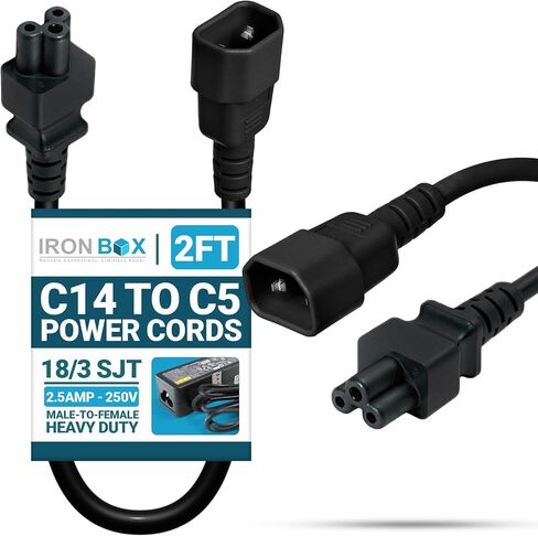 IronBox Electric C14 to C5 Power Cords - 2.5A, 250V, 18/3 SJT - UL Listed Power Extension Cable - Electrical Supply - Heavy Duty Plug and Connector for Computer, Monitor, Laptop, PDU and More (3 ft) in Kuwait