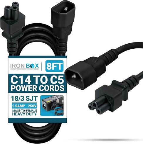 IronBox Electric C14 to C5 Power Cords - 2.5A, 250V, 18/3 SJT - UL Listed Power Extension Cable - Electrical Supply - Heavy Duty Plug and Connector for Computer, Monitor, Laptop, PDU and More (3 ft) in Kuwait