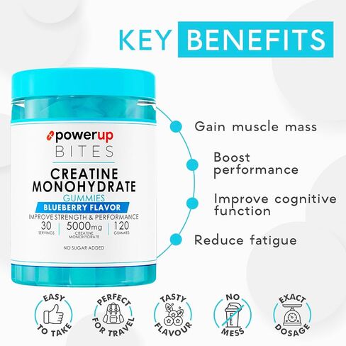 Creatine Monohydrate Gummies for Men & Women, 100% Creatine Mixed Berry Gummies, 5g per Serving + Vegan, Sugar Free + Strength, Energy, Muscle & Booty Gain - 120 Count in Saudi Arabia