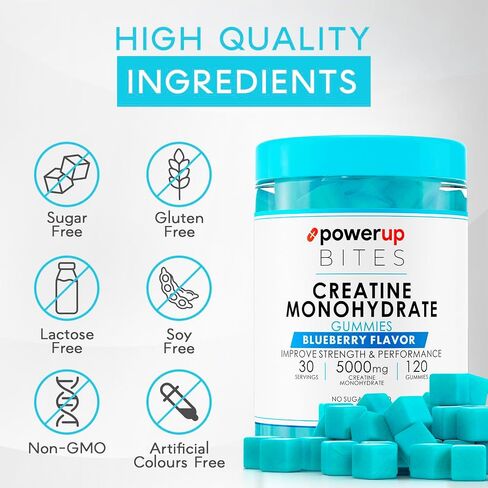 Creatine Monohydrate Gummies for Men & Women, 100% Creatine Mixed Berry Gummies, 5g per Serving + Vegan, Sugar Free + Strength, Energy, Muscle & Booty Gain - 120 Count in Saudi Arabia
