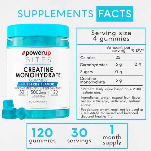 Creatine Monohydrate Gummies for Men & Women, 100% Creatine Mixed Berry Gummies, 5g per Serving + Vegan, Sugar Free + Strength, Energy, Muscle & Booty Gain - 120 Count in Saudi Arabia