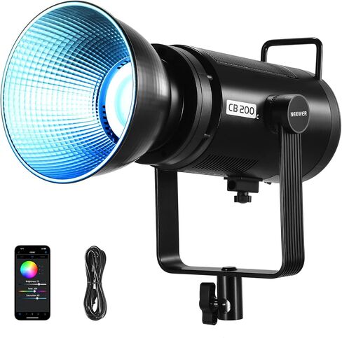 NEEWER CB200C 200W RGB COB LED Video Light, APP/2.4G Control 360° Full Color 2500K-7500K 23000lux/m 17 Scenes Bowens Mount Silent Continuous Output Lighting TLCI/CRI97+ for Photography Video Recording in Kuwait
