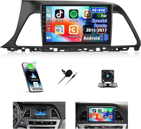 [4G+64G] Android 13 Car Stereo for Hyundai Sonata 2015-2017 with Wireless CarPlay Android Auto,9" Touchscreen Car Radio with Mirror Link Voice Control WiFi/GPS,Bluetooth,FM/RDS,SWC+Backup Camera in Kuwait