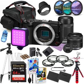 Canon EOS R50 V Mirrorless Camera with 24-50mm & 55-210mm Lens Bundle + Premium Accessory Package Including 64GB Extreme Memory, Filters, LED Light, Photo-Video Software & More (35 Pieces) (Renewed)