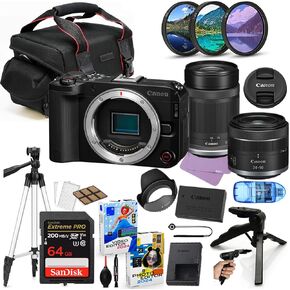 Canon EOS R50 V Mirrorless Camera with 24-50mm & 55-210mm Lens Bundle + Accessory Package Including 64GB Extreme Memory, Case, Filters, Photo-Video Software & More (27 Pieces) (Renewed)